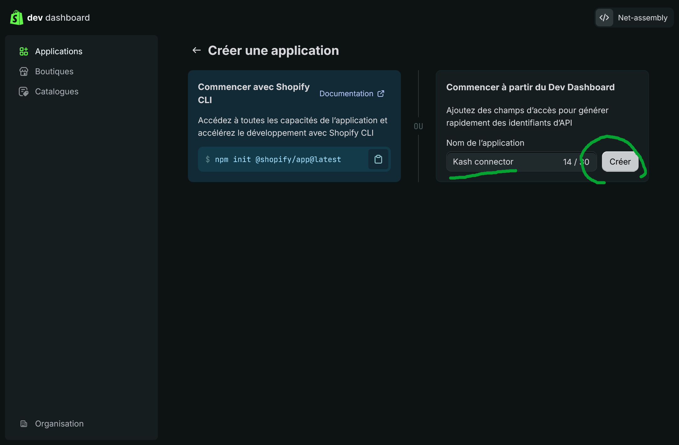 Créer une application