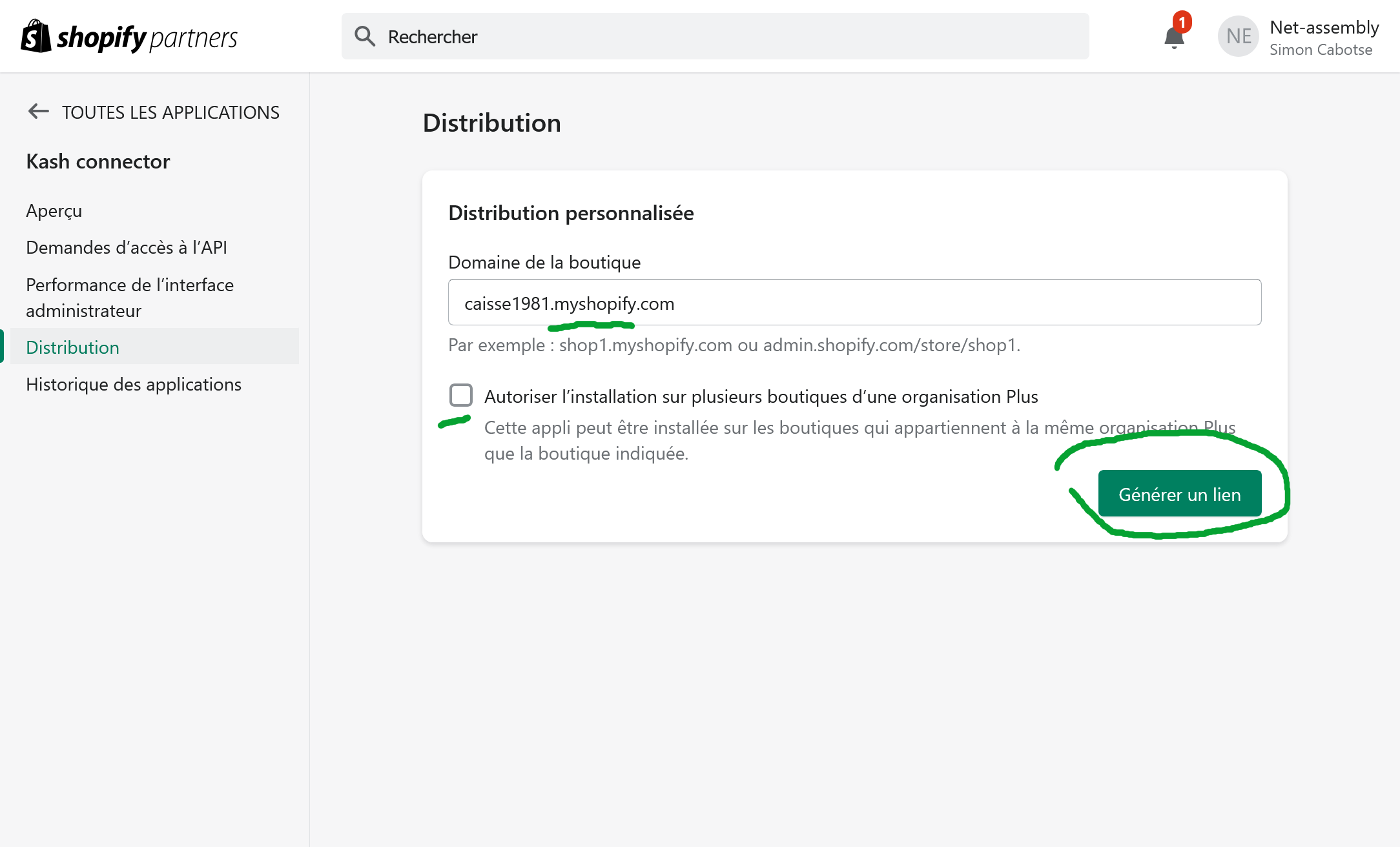 Installation application Shopify