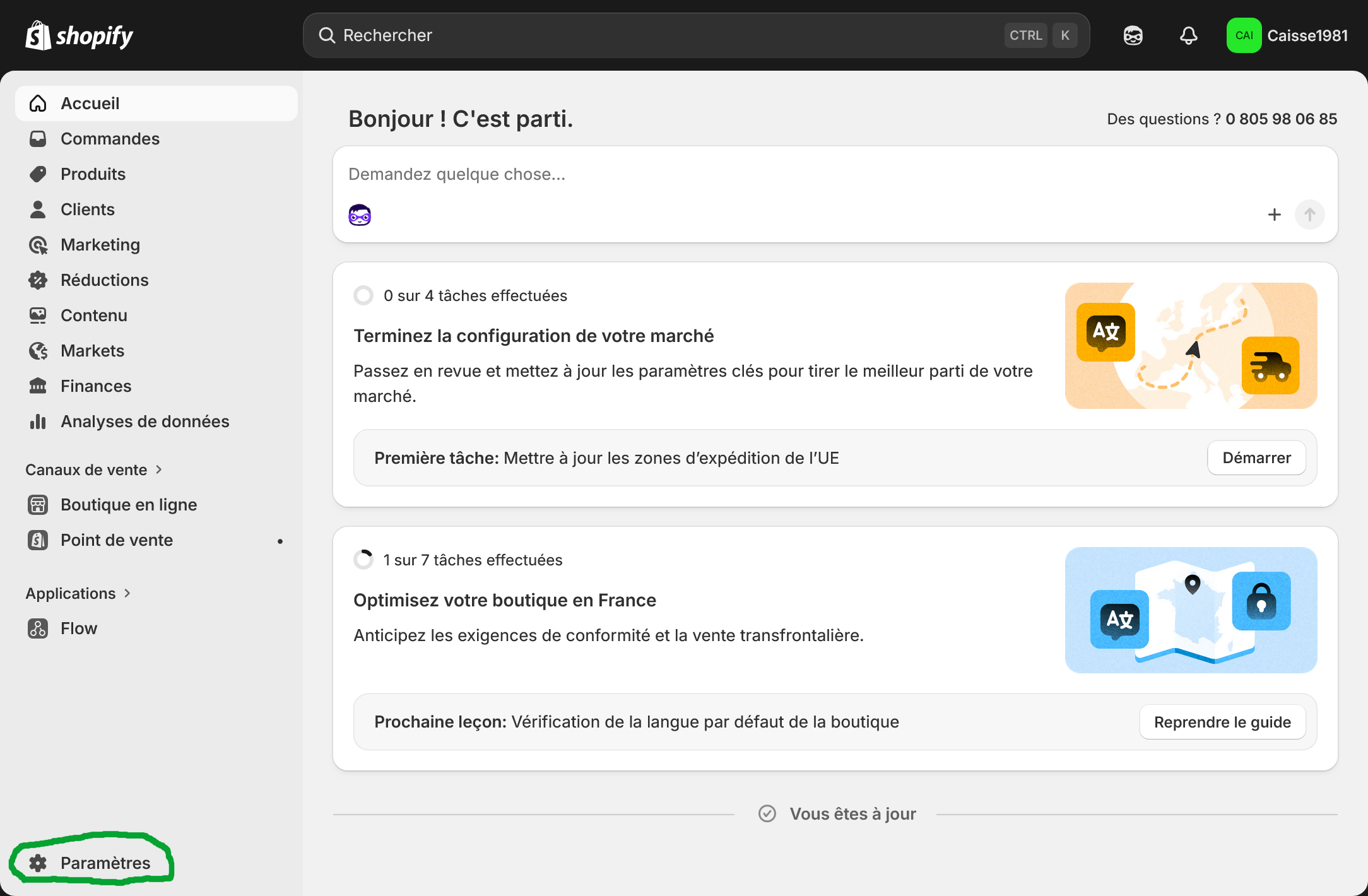 Paramètres Shopify