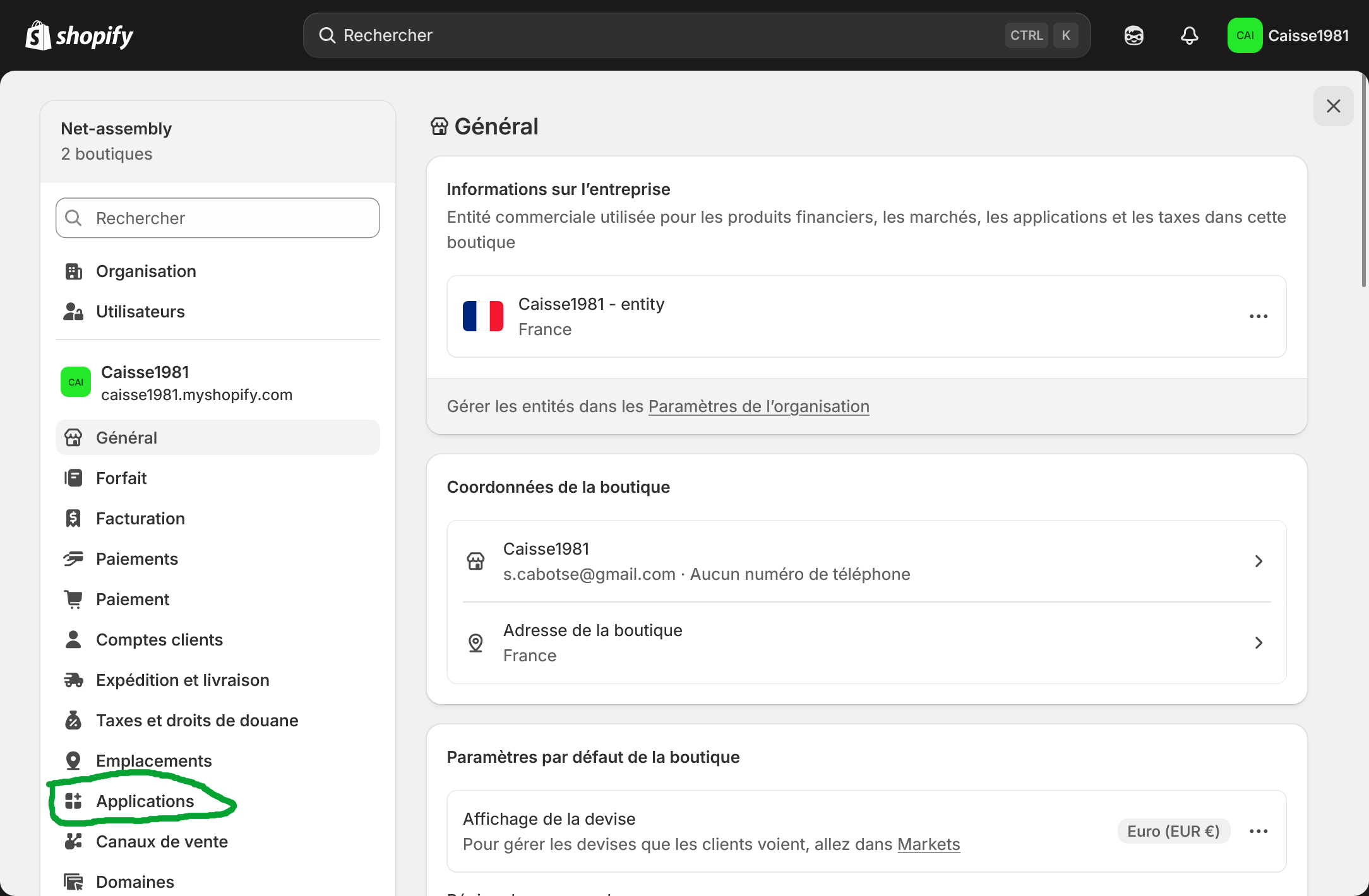 Applications et canaux de vente Shopify
