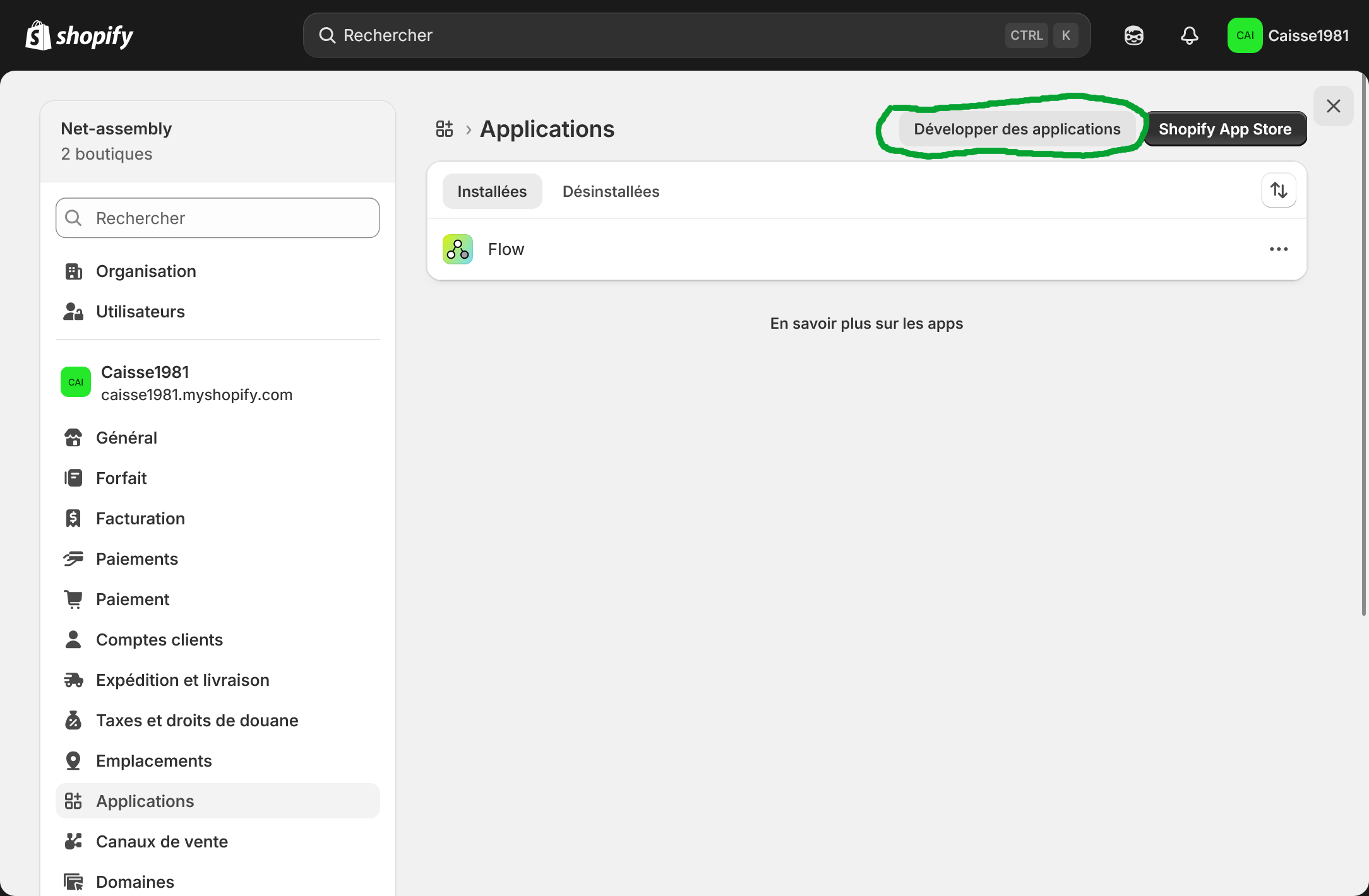 Développer des applications Shopify
