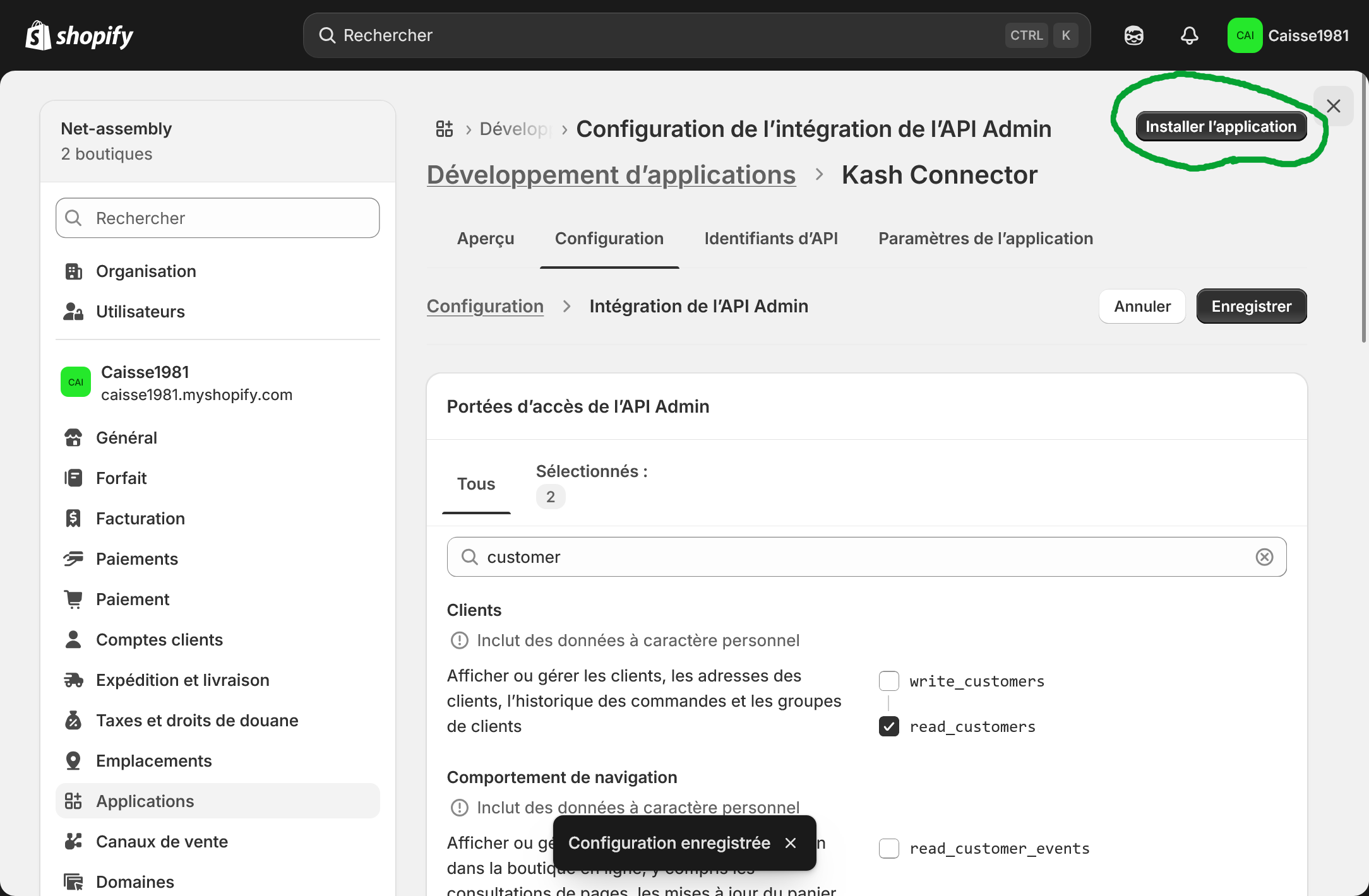 Installer l’application Shopify