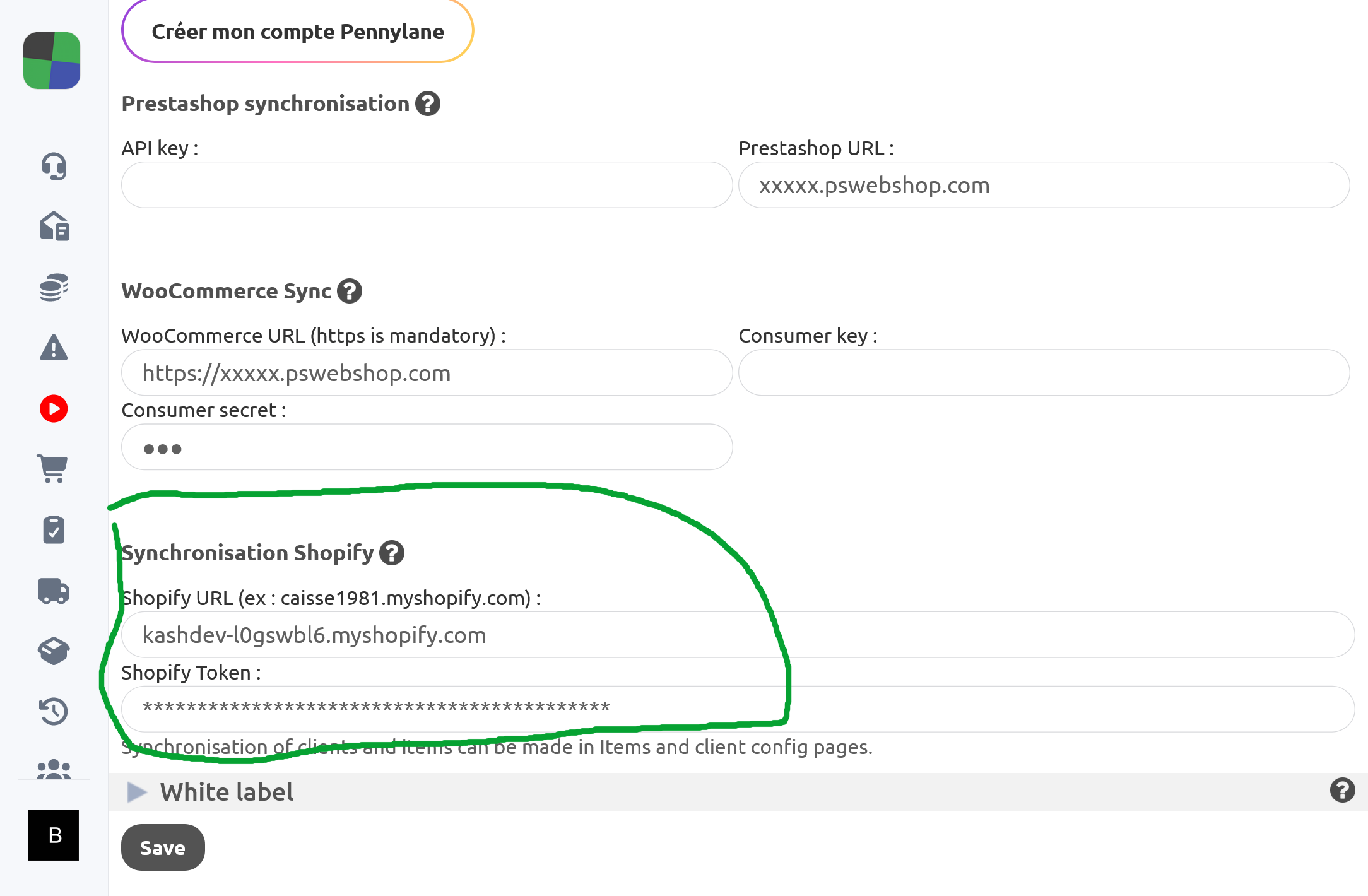Connexion Shopify dans Kash.click